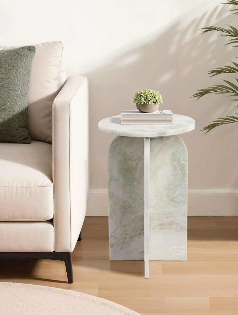 Aera curved panel fluted marble side table