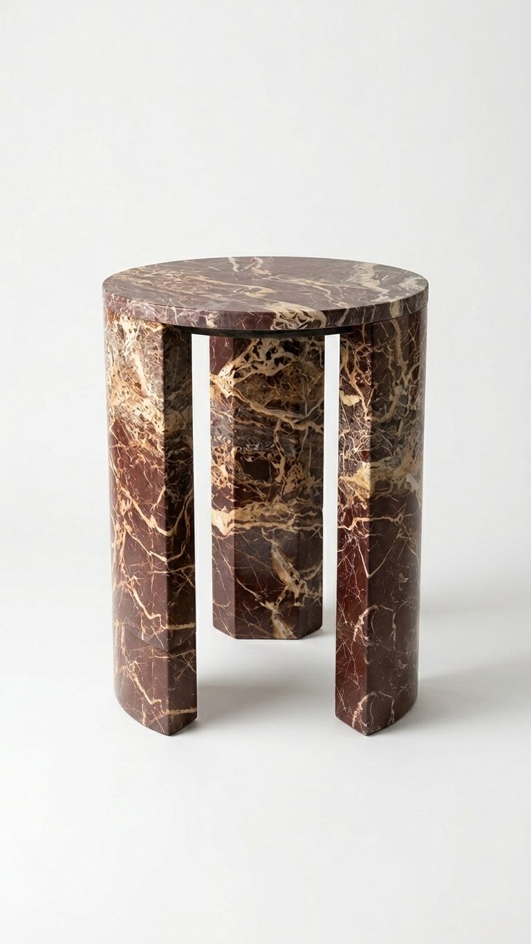 Rosso Levanto red marble side table in an arched room