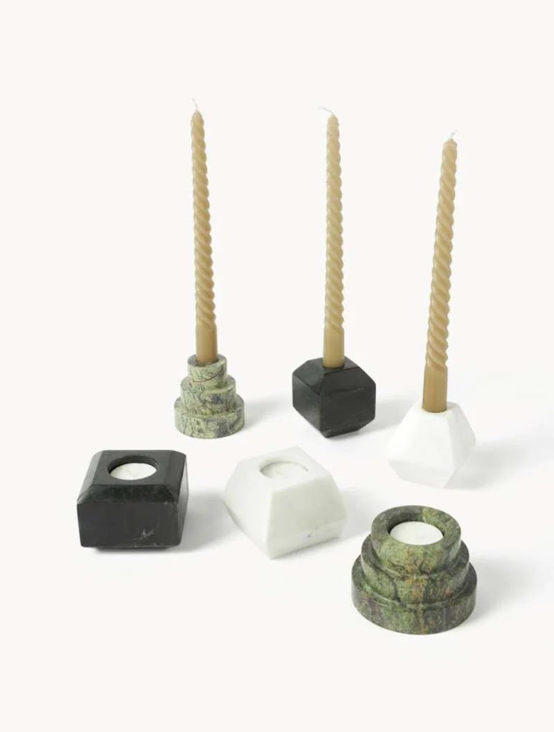 Verdant green marble candle holder, steps of three