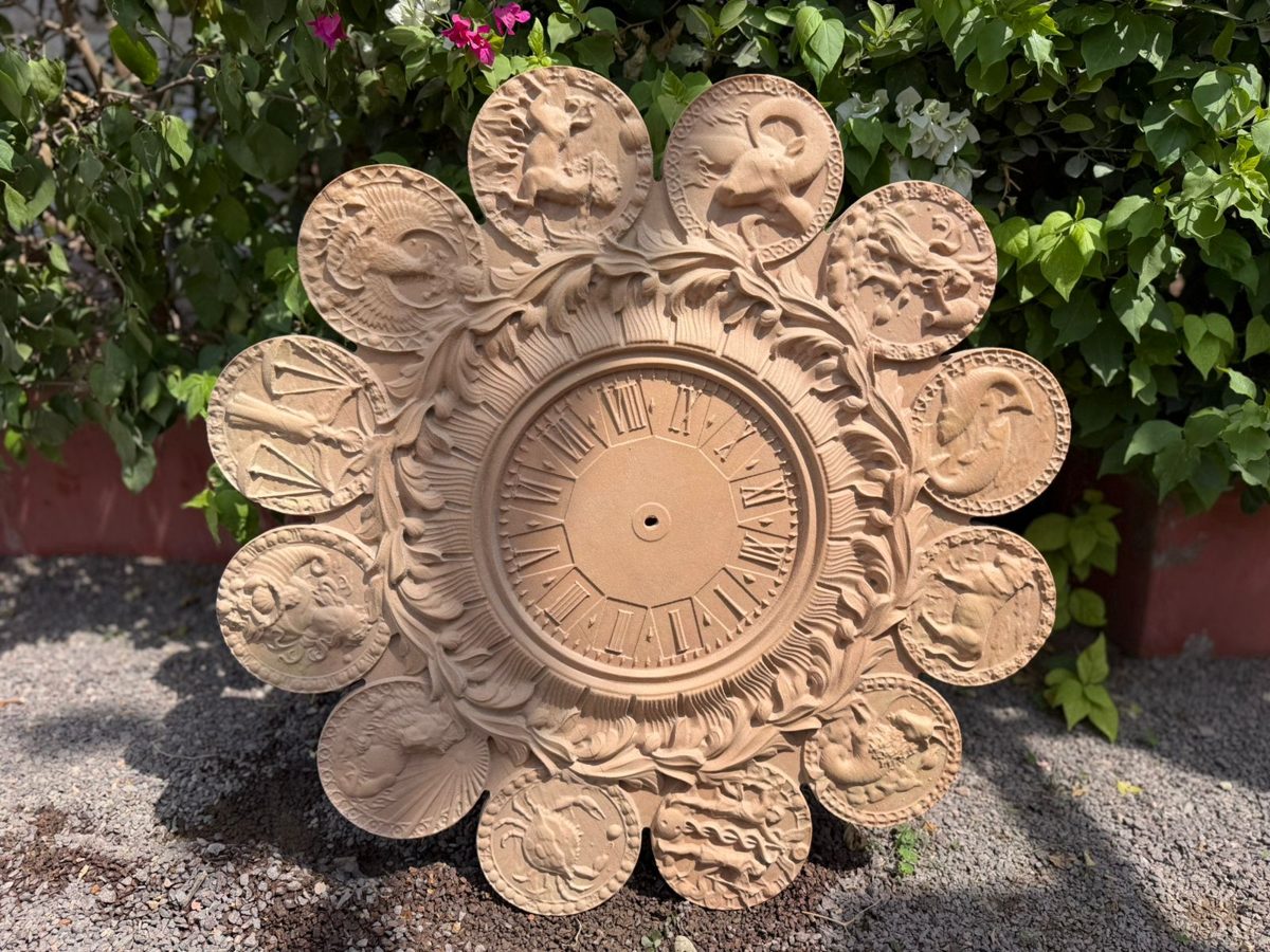 Pink natural stone zodiac wall clock